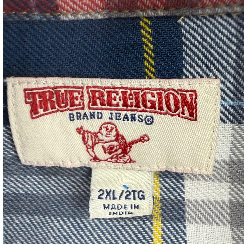 True Religion Mens Blue Plaid Western Snap Long Sleeve Shirt 2XL MONB390MU3